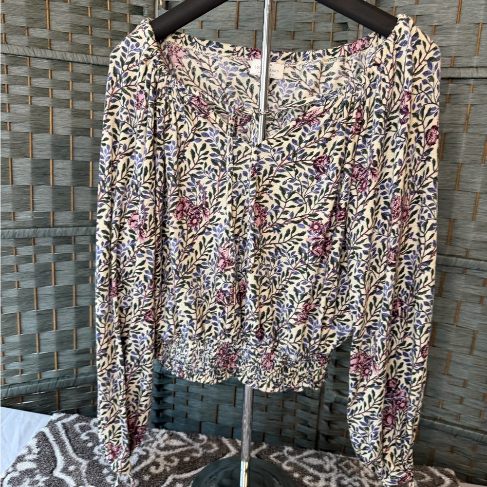 Lucky Brand Floral Blouse - Cream, Purple, Pink